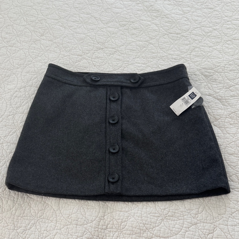 GAP Wool Charcoal Button-Front Mini Skirt